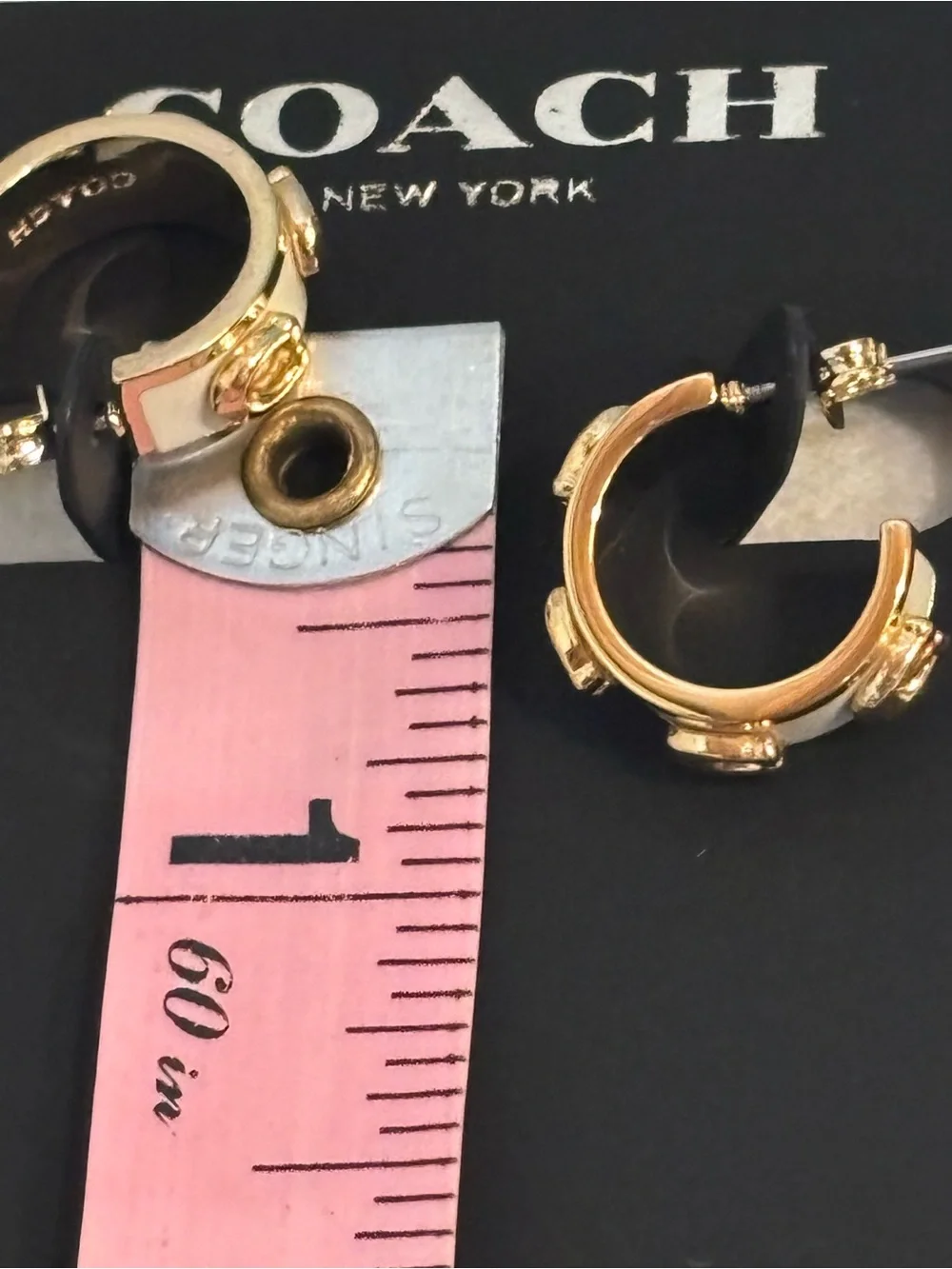 Coach Cream Enamel Gold Tone Signature C Hoop Earrings | Classic Luxury